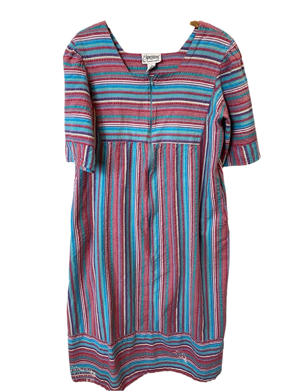 Vintage Expressions Cotton Seersucker Mumu Lounge Dress Rainbow Striped Women XL